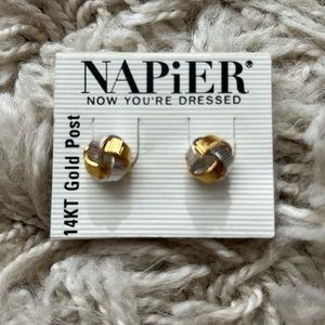Vintage Napier Earrings, New Never Worn, Round Two Toned